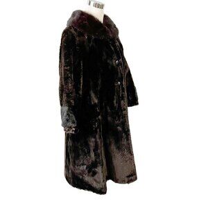 Brown Sheared Beaver Midi Coat with Mink Collar Front Closure Vintage 1940s